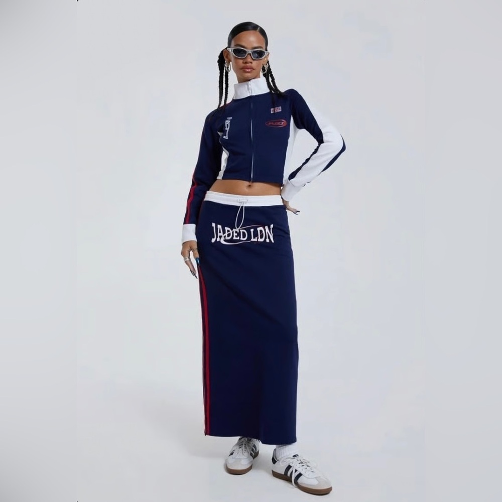 Jaded London Sz M Cropped Long Sleeve Track Jacket & Matching Maxi Skirt 2pc Set